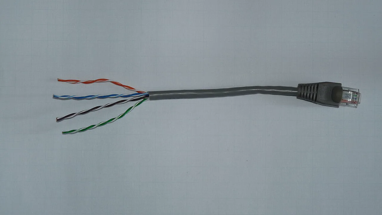 Ethernet cable with exposed twisted pairs and an RJ45 connector